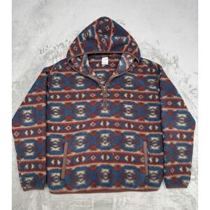 Cinch Sherpa Pullover Jacket Womens Large Hooded Sweatshirt Western Aztec Hoodie